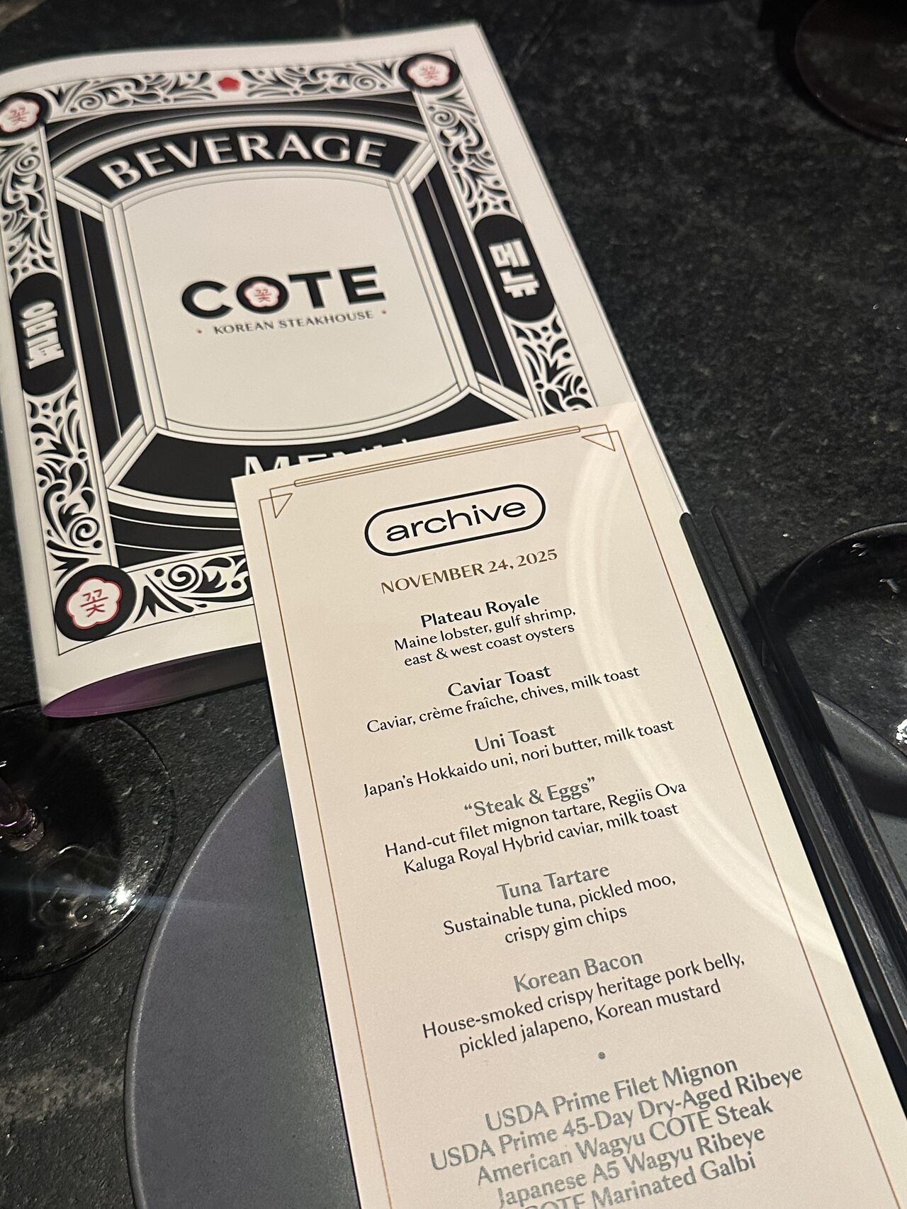 COTE dinner menu